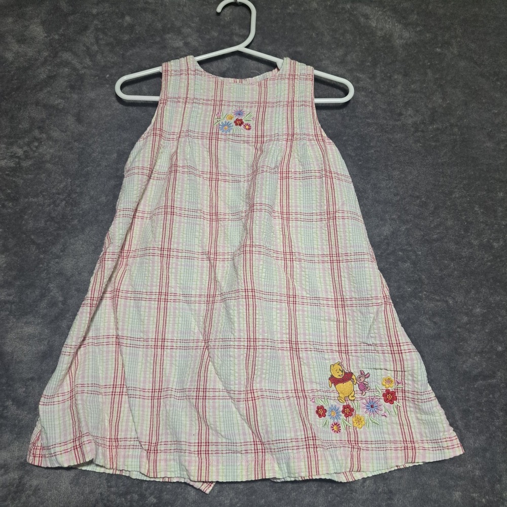 Disney H&M Winnie The Pooh Piglet Girls Dress Plaid Embroidered Floral VTG Style